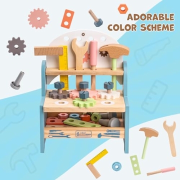 ROBUD Mini Wooden Play Tool Workbench Set for Kids Toddlers - Construction Toys Gift for 36 Months 3 4 5 Years Old Boys Girls