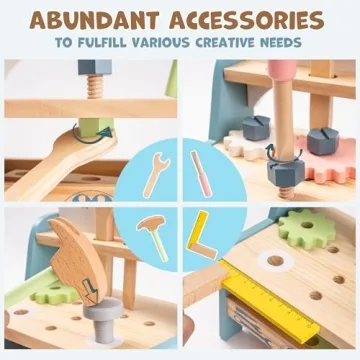 ROBUD Mini Wooden Play Tool Workbench Set for Kids Toddlers - Construction Toys Gift for 36 Months 3 4 5 Years Old Boys Girls
