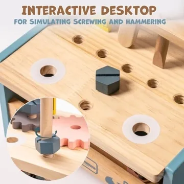 ROBUD Mini Wooden Play Tool Workbench Set for Kids Toddlers - Construction Toys Gift for 36 Months 3 4 5 Years Old Boys Girls