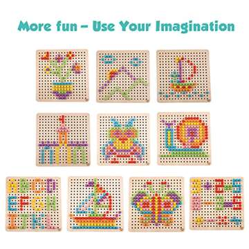 TOOKYLAND Button Art Toy for Toddler, Mosaic Pegboard for Kids, Color Matching Early Learning Educational Toys for 3+ Boys and Girls with Storage Bag