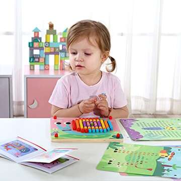 TOOKYLAND Button Art Toy for Toddler, Mosaic Pegboard for Kids, Color Matching Early Learning Educational Toys for 3+ Boys and Girls with Storage Bag