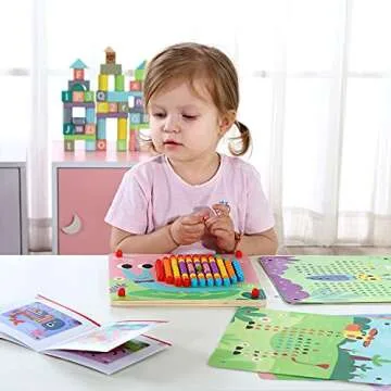 TOOKYLAND Button Art Toy for Toddler, Mosaic Pegboard for Kids, Color Matching Early Learning Educational Toys for 3+ Boys and Girls with Storage Bag