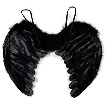 SEVADA Black Angel Wings and Halo, Angel Costume for Adult, Devil Dark Angel Costumes for Adults Women Men, Fallen Feather Angel Wing for Girls Kids Child Teen Boys Children