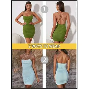 KUTUMAI Women's Ruched Bodycon Mini Dress Summer Spaghetti Strap Party Club Dresses Blue XS