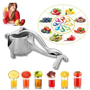 DNY Company Hand juicer , Handheld Lemon Squeezer -Aluminum Alloy hand press fruit juicer - Lime squeezer Rustproof with Food Tong , Peeler and Pack of 10 Filter Bags