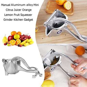DNY Company Hand juicer , Handheld Lemon Squeezer -Aluminum Alloy hand press fruit juicer - Lime squeezer Rustproof with Food Tong , Peeler and Pack of 10 Filter Bags