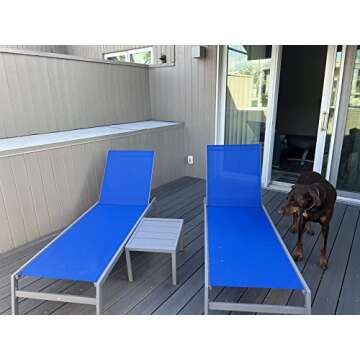 Domi Patio Chaise Lounge Set, Classic Pool Lounge Chairs with 5 Adjustable Posation, Breathable Textilene Fabric, Headrest and Table, Steel Frame Pool Chairs, Blue