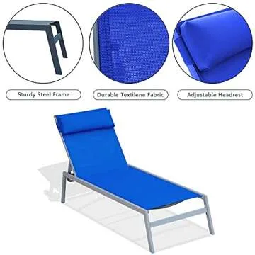 Domi Patio Chaise Lounge Set, Classic Pool Lounge Chairs with 5 Adjustable Posation, Breathable Textilene Fabric, Headrest and Table, Steel Frame Pool Chairs, Blue
