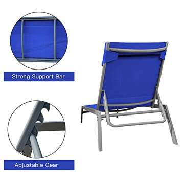 Domi Patio Chaise Lounge Set, Classic Pool Lounge Chairs with 5 Adjustable Posation, Breathable Textilene Fabric, Headrest and Table, Steel Frame Pool Chairs, Blue