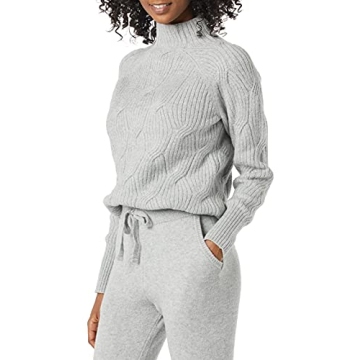 Amazon Essentials Women's Winter Sweater, Soft Touch Funnel Neck Cable Knit, Grey Heather, X-Small