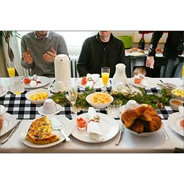 Senneny Buffalo Check Table Runner Cotton Black and White Plaid Classic Stylish Design for Family Dinner Christmas Holiday Birthday Party Table Home Decoration (White and Black, 14 x 72 Inch)