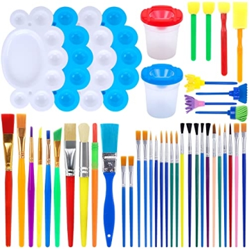 BigOtters Painting Brushes, 45PCS Kids All Purpose Paint Supplies Include Paint Cups with Lids Palet...
