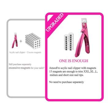 AmooFro Acrylic False Nail Clippers with Magnets Sizer, Tip Cutter for False Nails with Length Measurement, Adjustable Stainless Trimmer, Manicure Tool for Salon Home Art