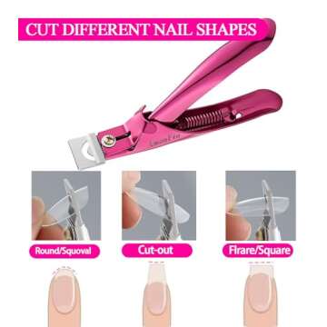 AmooFro Acrylic False Nail Clippers with Magnets Sizer, Tip Cutter for False Nails with Length Measurement, Adjustable Stainless Trimmer, Manicure Tool for Salon Home Art