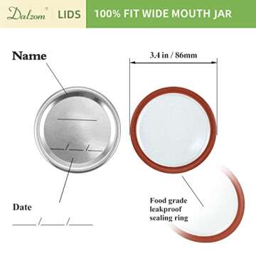 Dalzom® 48Pcs Canning Lids with Rings Wide Mouth, Premium Mason Jar Lids with Bands/Rings for Wide ...