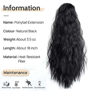 StrRid Wavy Ponytail Extension Claw Clip for Black Women 18" Synthetic Curly Clips in Pony Tails Hai...