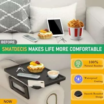 Smatdecis Couch Arm Tray Table Sofa Arm Clip Table,Armrest Tray Table Suitable for Home Drinks/Fast Food/Fruit Etc, Large Size Multi-Function Table Couch Arm Table Black