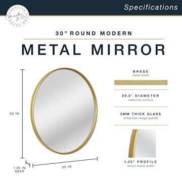 MCS Modern Metal Round Wall Mirror 30 Inch Brass Decor
