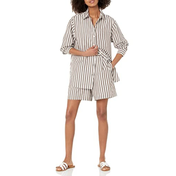 The Drop Women's Kendra Loose Fit Long Shirt - Coffee Bean Stripe, Comfort & Style