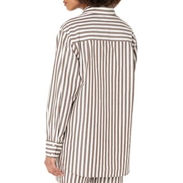The Drop Kendra Loose Fit Shirt Coffee Bean Stripe Comfort