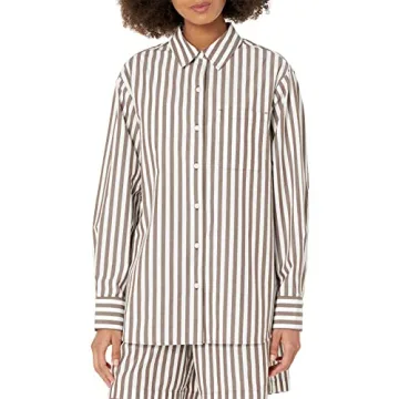 The Drop Kendra Loose Fit Shirt Coffee Bean Stripe Comfort