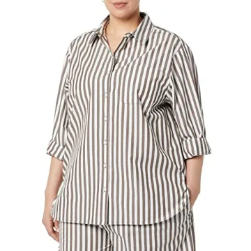 The Drop Kendra Loose Fit Shirt Coffee Bean Stripe Comfort