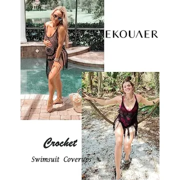 Ekouaer Beach Swimsuit Cover Up Women Crochet Bikini Coverups