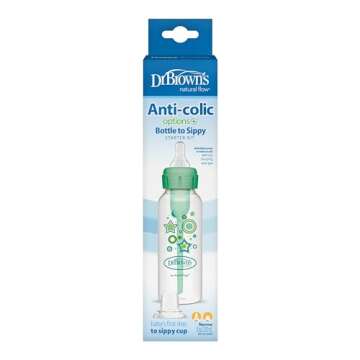 Dr. Brown's Anti-Colic Options+ Narrow Sippy Bottle Starter Kit, 8oz/250mL, with Level 3 Medium-Fast...