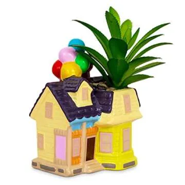 Silver Buffalo Disney and Pixar Up House 5-Inch Ceramic Mini Planter with Artificial Succulent | Sma...