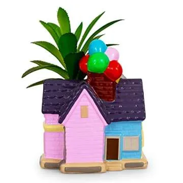 Silver Buffalo Disney and Pixar Up House 5-Inch Ceramic Mini Planter with Artificial Succulent | Small Flower Pot for Crafts, Faux Indoor Plants for Desk Shelf, Cute Home Decor Trinket Tray