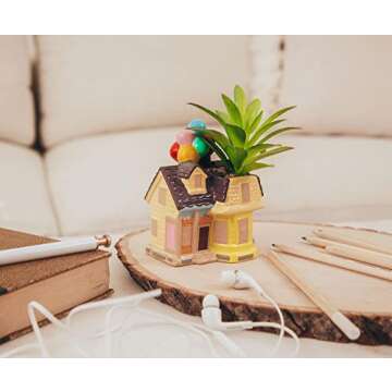 Silver Buffalo Disney and Pixar Up House 5-Inch Ceramic Mini Planter with Artificial Succulent | Small Flower Pot for Crafts, Faux Indoor Plants for Desk Shelf, Cute Home Decor Trinket Tray