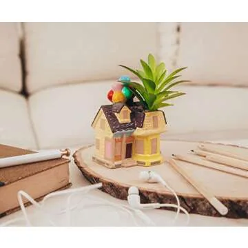 Silver Buffalo Disney and Pixar Up House 5-Inch Ceramic Mini Planter with Artificial Succulent | Small Flower Pot for Crafts, Faux Indoor Plants for Desk Shelf, Cute Home Decor Trinket Tray