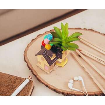 Silver Buffalo Disney and Pixar Up House 5-Inch Ceramic Mini Planter with Artificial Succulent | Small Flower Pot for Crafts, Faux Indoor Plants for Desk Shelf, Cute Home Decor Trinket Tray