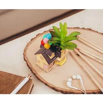 Silver Buffalo Disney and Pixar Up House 5-Inch Ceramic Mini Planter with Artificial Succulent | Small Flower Pot for Crafts, Faux Indoor Plants for Desk Shelf, Cute Home Decor Trinket Tray