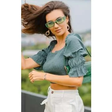 Veda Tinda Vision Green Rectangle Sunglasses for Women Retro 90s Rave Trendy Y2k Rectangular Clear Shades for Men Warp Around Sport Transparent Mens Sun Glasses UV400 Protection Womens Accessories