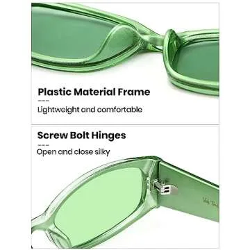 Veda Tinda Vision Green Rectangle Sunglasses for Women Retro 90s Rave Trendy Y2k Rectangular Clear Shades for Men Warp Around Sport Transparent Mens Sun Glasses UV400 Protection Womens Accessories
