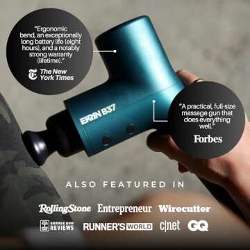 Ekrin Athletics B37 Massage Gun - Deep Tissue Massage with High-Powered Brushless Motor - Ergonomic Back Massager for Pain Relief - 5 Speeds, 4 Attachments - Ultra Quiet Hand-Held Massager