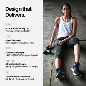 Ekrin Athletics B37 Massage Gun - Deep Tissue Massage with High-Powered Brushless Motor - Ergonomic Back Massager for Pain Relief - 5 Speeds, 4 Attachments - Ultra Quiet Hand-Held Massager