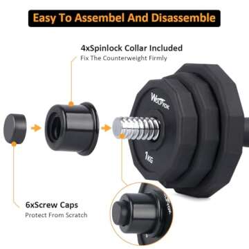 wolfyok Dumbbells Set, Adjustable Weights Dumbbell 44LBS Solid with Steel Dumbbells Pair for Adults Home Fitness Equipment Gym Workout Strength Training with Connecting Rod Used as Barbell