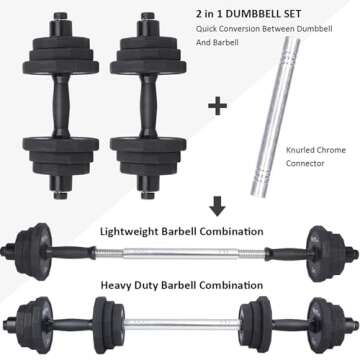 wolfyok Dumbbells Set, Adjustable Weights Dumbbell 44LBS Solid with Steel Dumbbells Pair for Adults Home Fitness Equipment Gym Workout Strength Training with Connecting Rod Used as Barbell