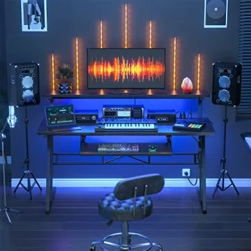 Armocity Music Studio Desk with RGB Lights and Outlets