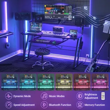 Armocity Music Studio Desk with RGB Lights and Outlets