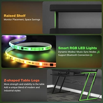 Armocity Music Studio Desk with RGB Lights and Outlets