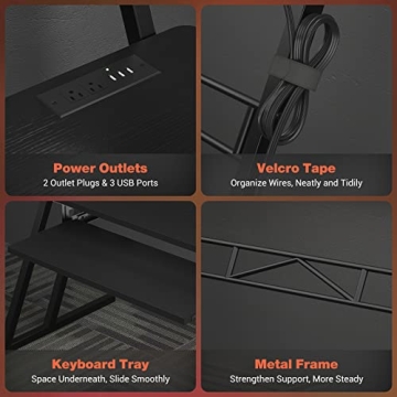 Armocity Music Studio Desk with RGB Lights and Outlets