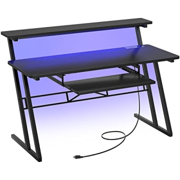 Armocity Music Studio Desk with RGB Lights and Outlets