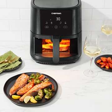 Chefman TurboTouch Easy View Air Fryer, The Most Convenient And Healthy Way To Cook Oil-Free, Watch Food Cook To Crispy And Low-Calorie Finish Through Convenient Window, 8 Qt