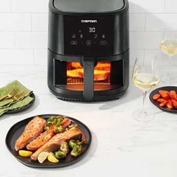 Chefman TurboTouch Easy View Air Fryer, The Most Convenient And Healthy Way To Cook Oil-Free, Watch Food Cook To Crispy And Low-Calorie Finish Through Convenient Window, 8 Qt
