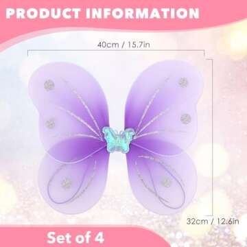 kilofly 4 Sets Angel Butterfly Wings Fairy Wands Princess Dress Up Costume