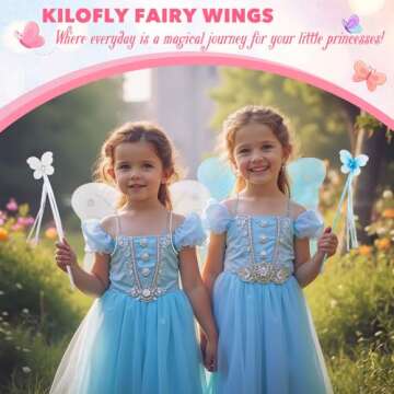 kilofly 4 Sets Angel Butterfly Wings Fairy Wands Princess Dress Up Costume