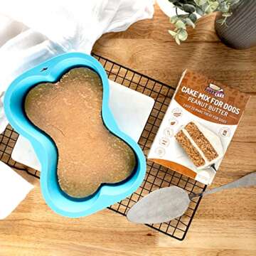 Puppy Cake Mix Dog Birthday Cake Kit, with Bone Silicone Pan and Candles (Peanut Butter, Blue) Made ...